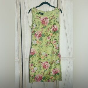 Vintage B Moss Silk Linen Blend Green Floral Sleeveless Dress Sz 6 Coquette girl